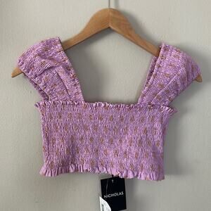 X Revolve Nicholas Smocked Bandeau Crop Purple Pink Polka Dots Size US 2 Small